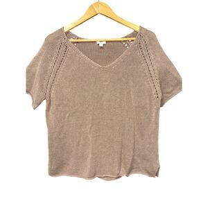 J Jill Women’s Short sleeve knit sweater Tan LP Linen blend Lightweight casual